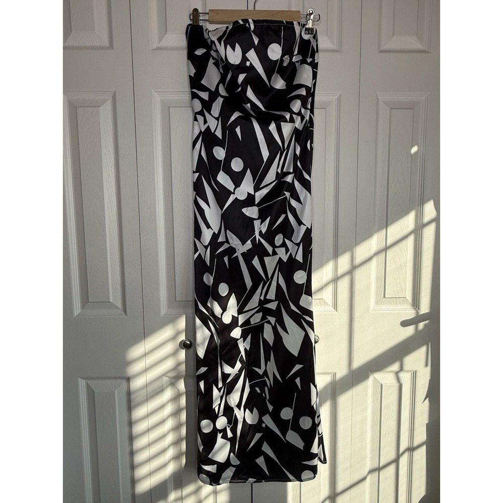 Strapless Dress Moondance Maxi Geometric Open Back Bold Tropical Vacation Sz M